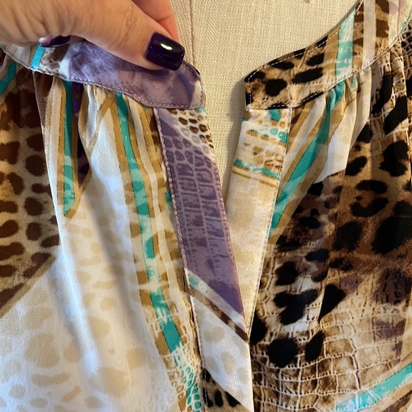 JENNIFER LOPEZ colorful Animal print blouse bat stationery pleat sleeve XL drape - Picture 4 of 17